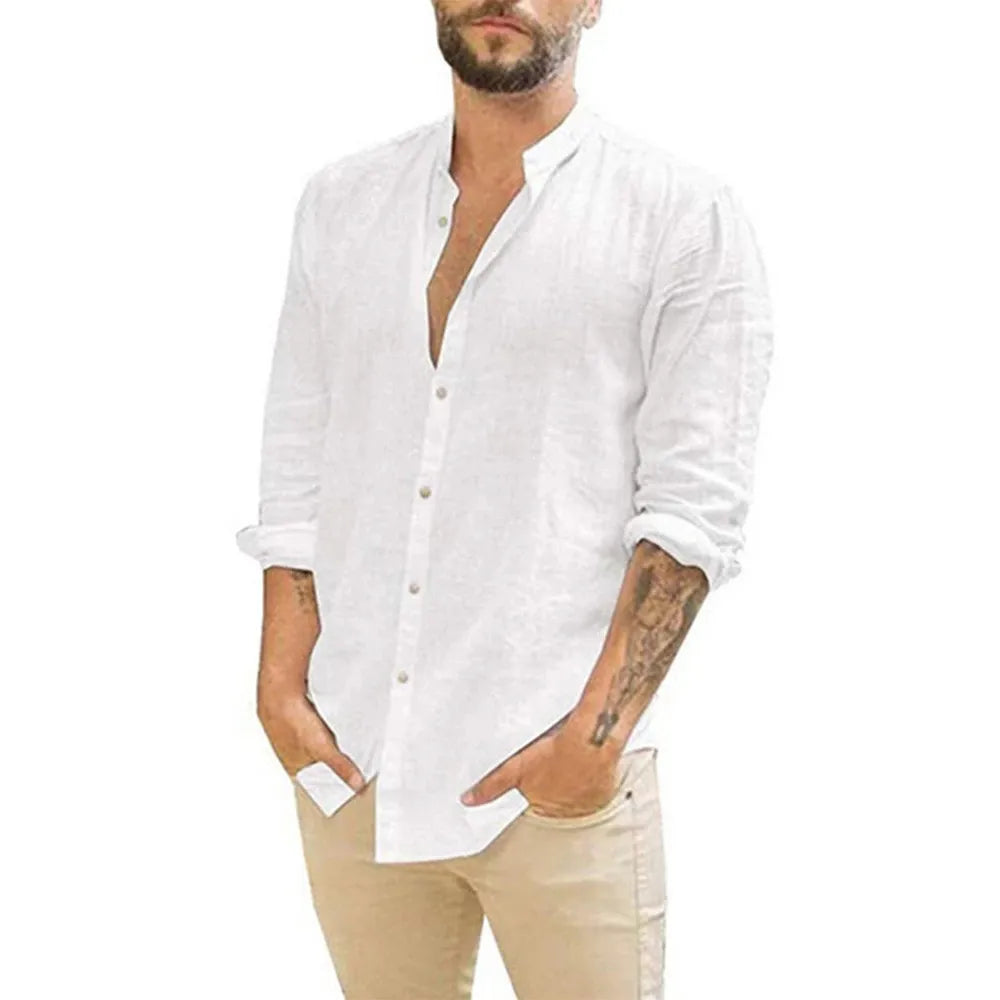 Men's Loose fit Raw Linen shirt with buttoned collar︱ - In the Middle Tulum